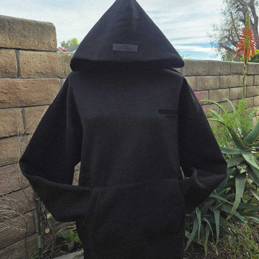 Essentials-Style Stretch Limo Black Hoodie | XXS–XXL | Oversized Fit |  NEW